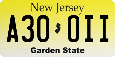 NJ license plate A30OII