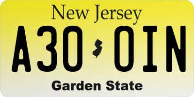 NJ license plate A30OIN