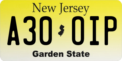 NJ license plate A30OIP