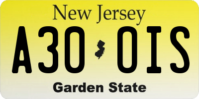 NJ license plate A30OIS