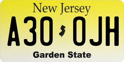 NJ license plate A30OJH