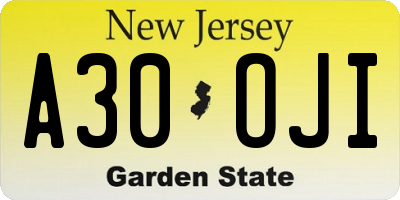 NJ license plate A30OJI