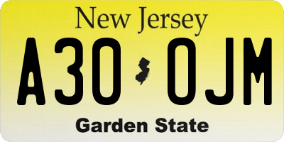 NJ license plate A30OJM