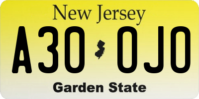NJ license plate A30OJO