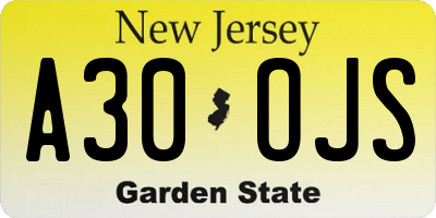 NJ license plate A30OJS