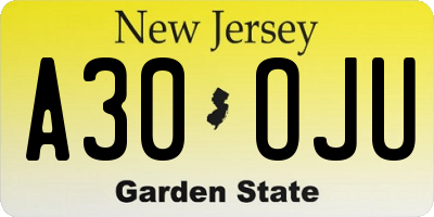 NJ license plate A30OJU