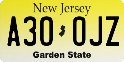 NJ license plate A30OJZ