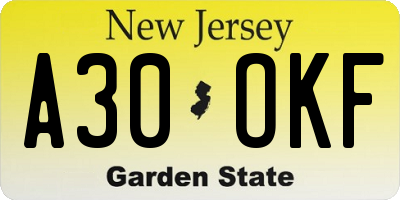 NJ license plate A30OKF