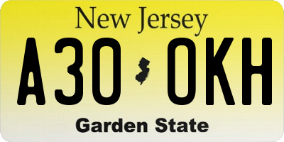 NJ license plate A30OKH
