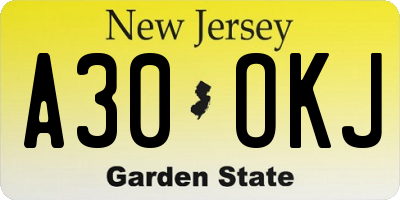 NJ license plate A30OKJ