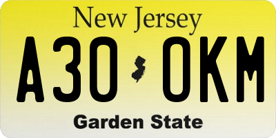 NJ license plate A30OKM