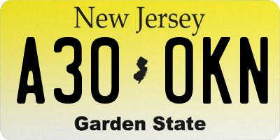 NJ license plate A30OKN