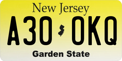 NJ license plate A30OKQ