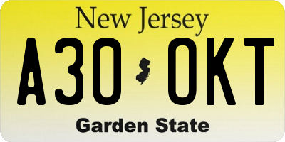 NJ license plate A30OKT