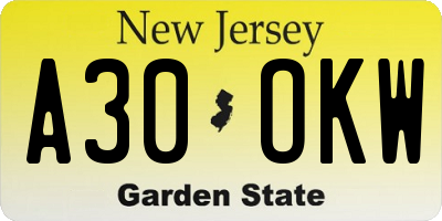 NJ license plate A30OKW