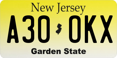 NJ license plate A30OKX