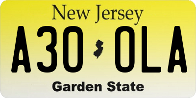 NJ license plate A30OLA