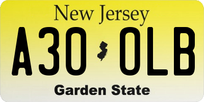 NJ license plate A30OLB