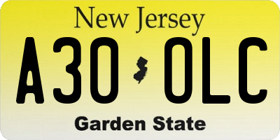 NJ license plate A30OLC