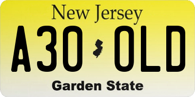 NJ license plate A30OLD