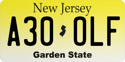 NJ license plate A30OLF