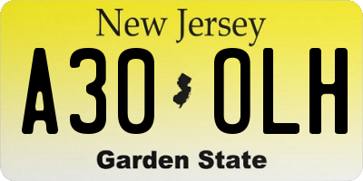 NJ license plate A30OLH