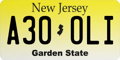 NJ license plate A30OLI