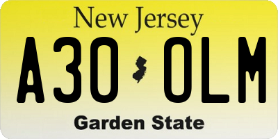 NJ license plate A30OLM