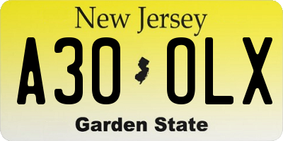NJ license plate A30OLX