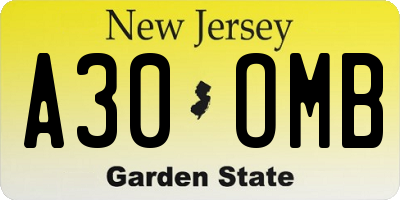 NJ license plate A30OMB
