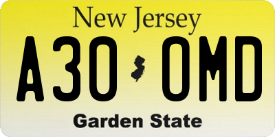 NJ license plate A30OMD