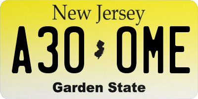 NJ license plate A30OME