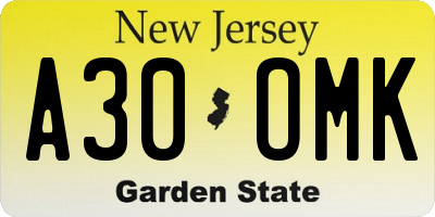 NJ license plate A30OMK