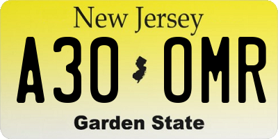 NJ license plate A30OMR
