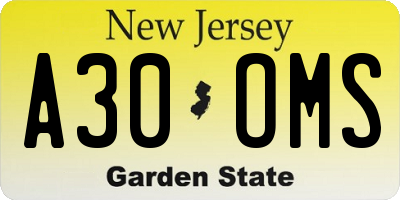 NJ license plate A30OMS