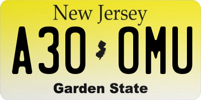 NJ license plate A30OMU