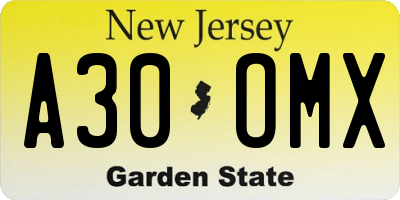 NJ license plate A30OMX