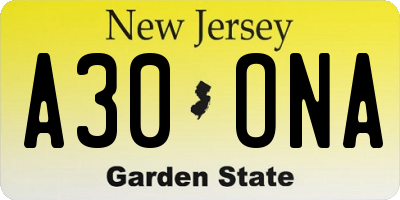 NJ license plate A30ONA