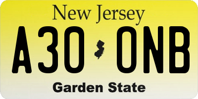 NJ license plate A30ONB