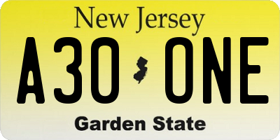 NJ license plate A30ONE