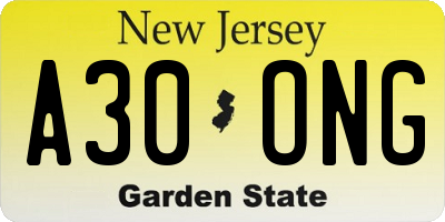 NJ license plate A30ONG
