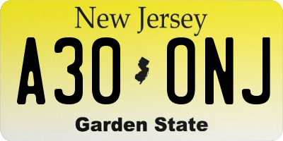 NJ license plate A30ONJ