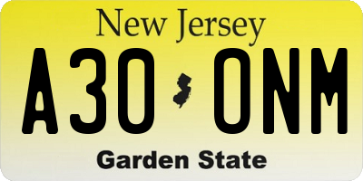 NJ license plate A30ONM