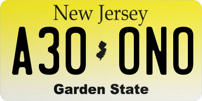 NJ license plate A30ONO