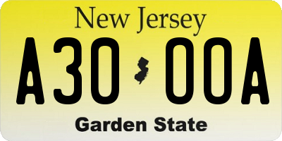 NJ license plate A30OOA
