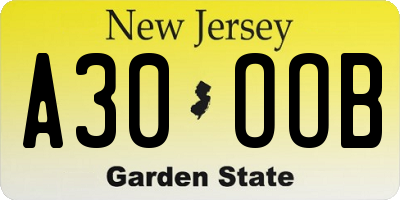 NJ license plate A30OOB
