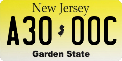 NJ license plate A30OOC
