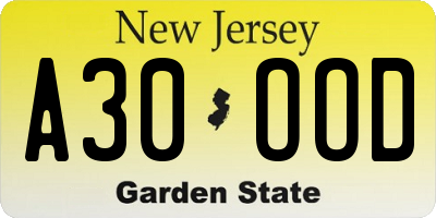 NJ license plate A30OOD