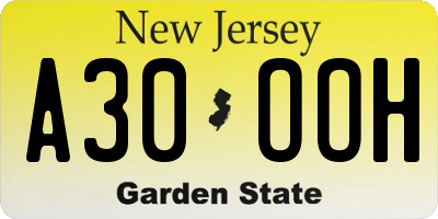 NJ license plate A30OOH