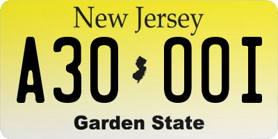 NJ license plate A30OOI